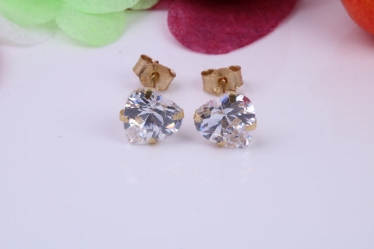 Heart cut Cubic Zirconia set Stud Earrings, Measures 6 x 6 mm, Made from Solid 9ct Yellow Gold