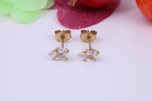 Small Pear Drop cut Cubic Zirconia set Stud Earrings, Measures 5 x 3 mm, Made from Solid 9ct Yellow Gold