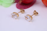 Basket set Oval cut Cubic Zirconia set Stud Earrings, Measures 6 x 4 mm, Made from Solid 9ct Yellow Gold