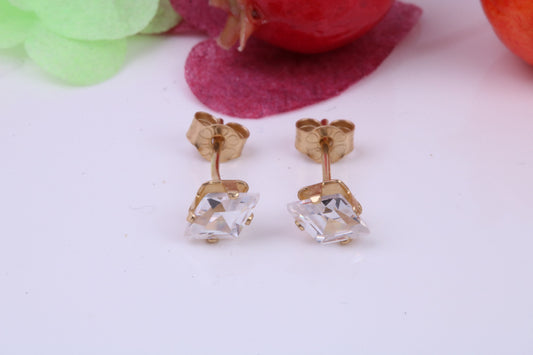 Diamond Shape cut Cubic Zirconia set Stud Earrings, Measures 6 x 4 mm, Made from Solid 9ct Yellow Gold