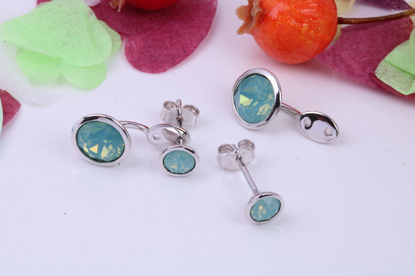 Blue Opal set Earrings, 2 in 1 Earrings, May be Worn as Droppers or Studs, Made from 925 Grade Sterling Silver