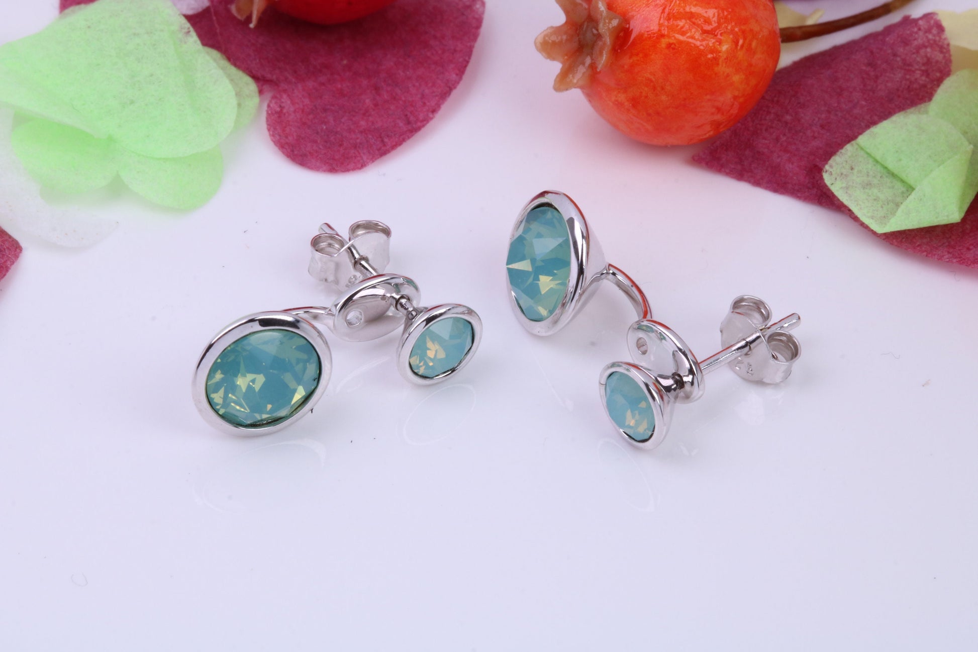 Blue Opal set Earrings, 2 in 1 Earrings, May be Worn as Droppers or Studs, Made from 925 Grade Sterling Silver