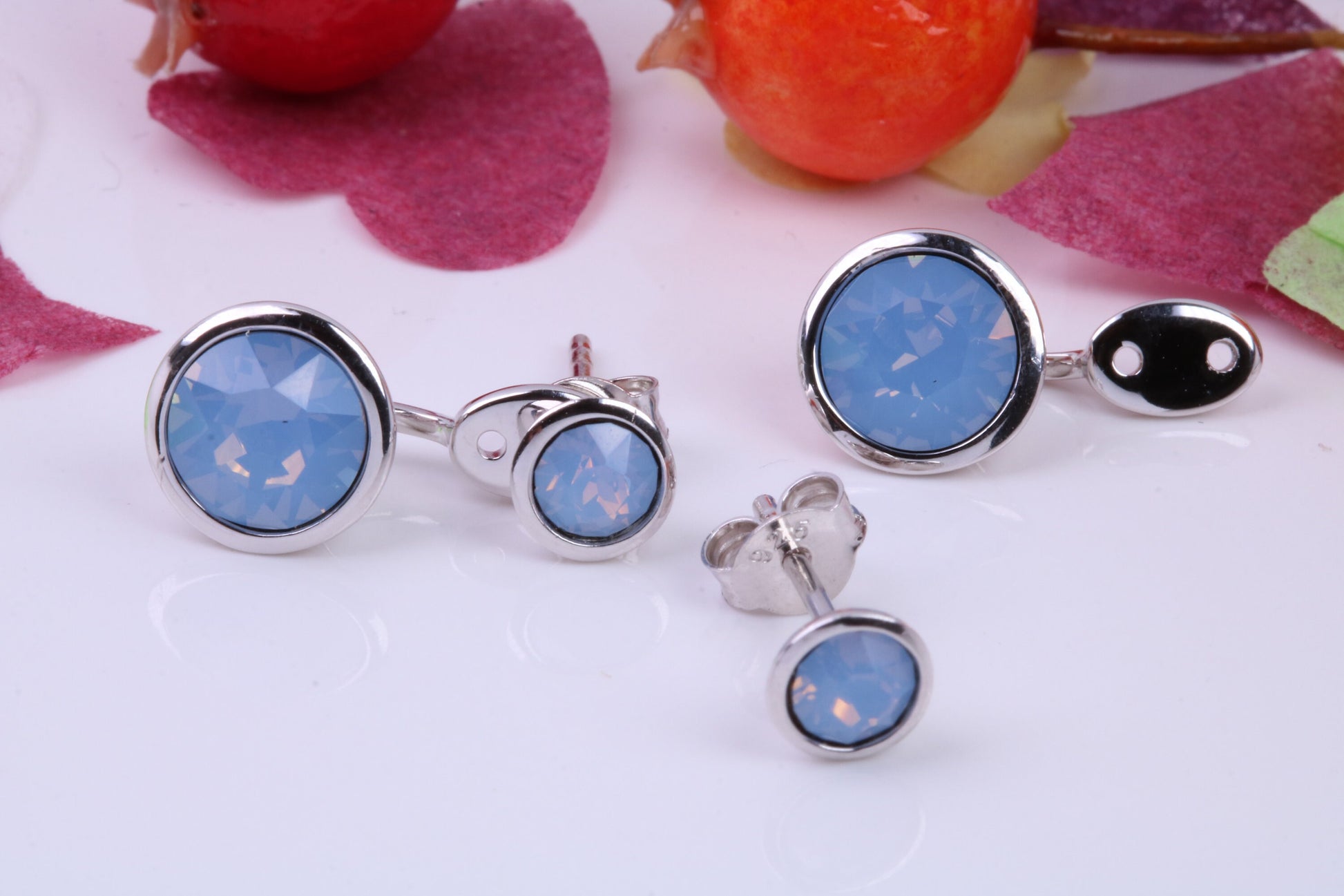 Blue Opal set Earrings, 2 in 1 Earrings, May be Worn as Droppers or Studs, Made from 925 Grade Sterling Silver