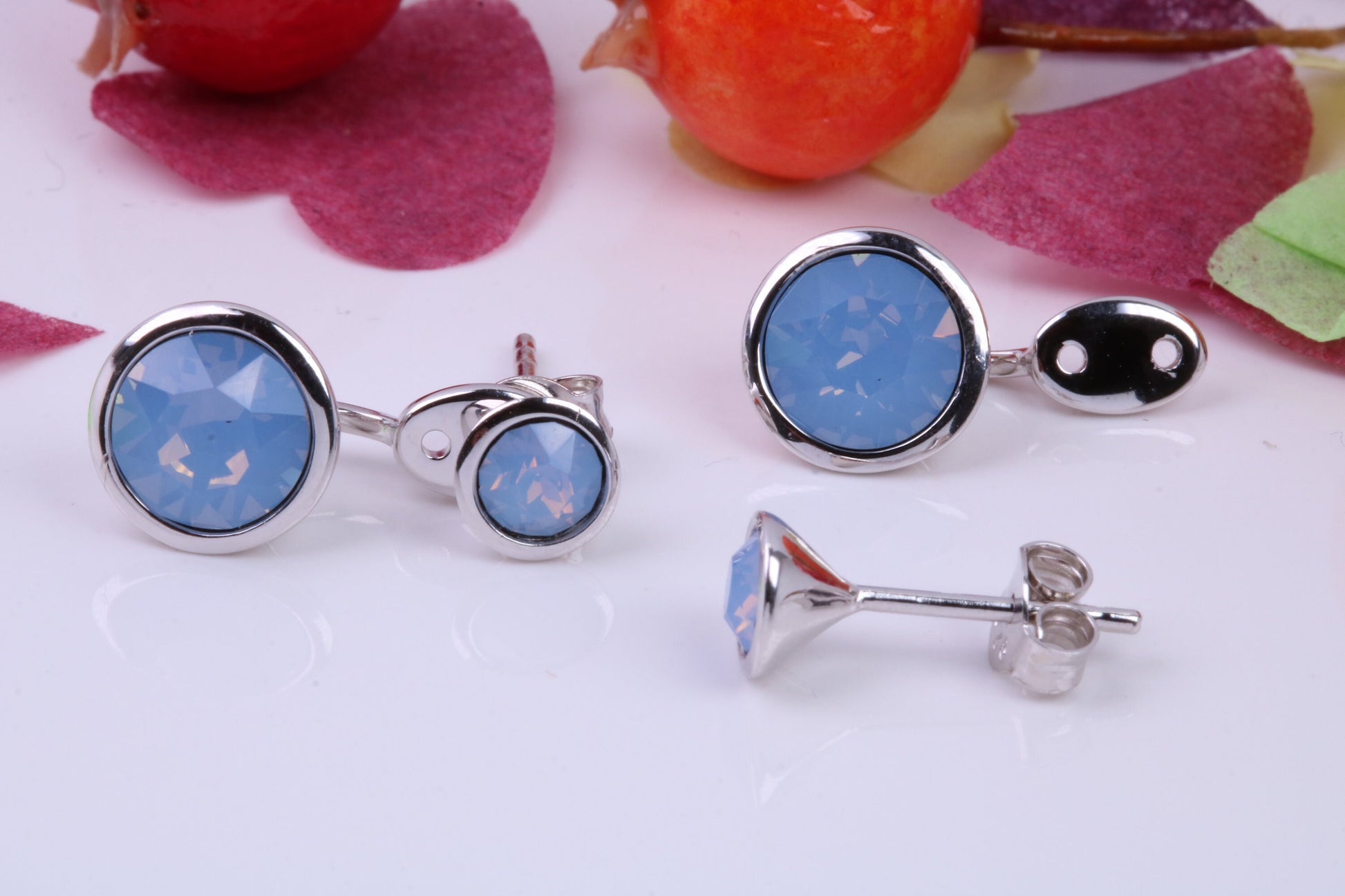 Blue Opal set Earrings, 2 in 1 Earrings, May be Worn as Droppers or Studs, Made from 925 Grade Sterling Silver