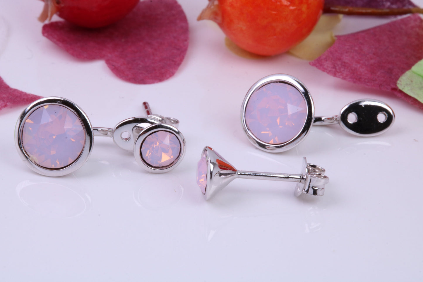 Rose White Opal set Earrings, 2 in 1 Earrings, May be Worn as Droppers or Studs, Made from 925 Grade Sterling Silver