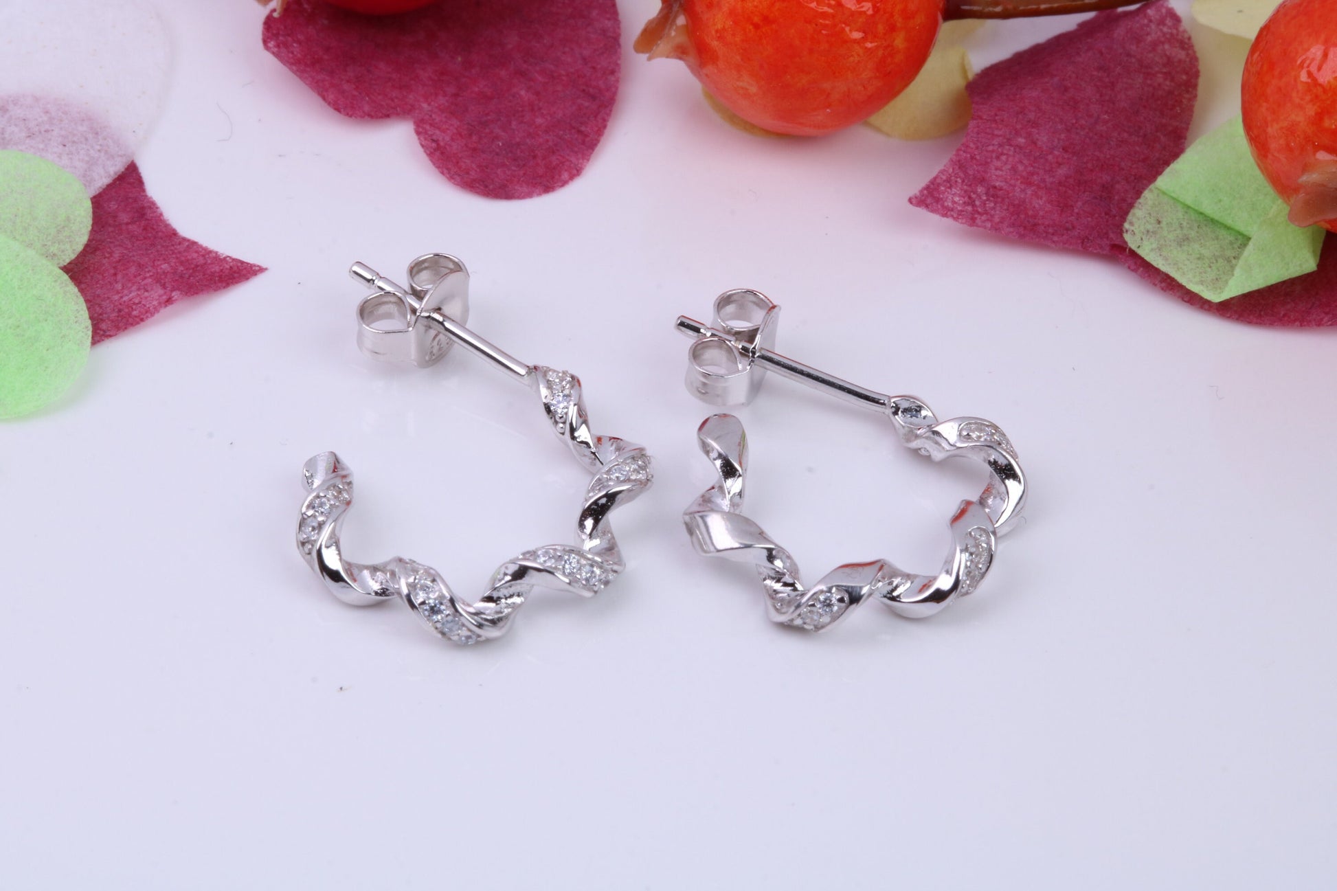 16 mm Round Cubic Zirconia set Creole Hoop Earrings Made from 925 Grade Sterling Silver