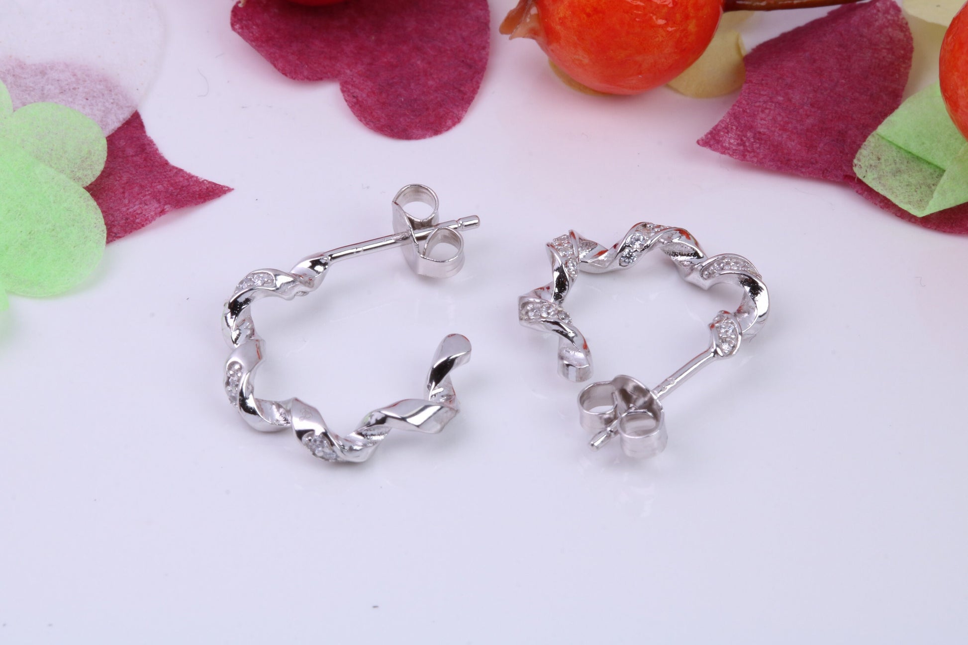 16 mm Round Cubic Zirconia set Creole Hoop Earrings Made from 925 Grade Sterling Silver