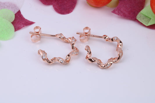 16 mm Round Cubic Zirconia set Creole Hoop Earrings Made from 925 Grade Sterling Silver, 18ct Rose Gold Plated