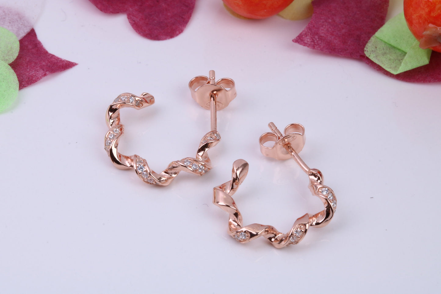 16 mm Round Cubic Zirconia set Creole Hoop Earrings Made from 925 Grade Sterling Silver, 18ct Rose Gold Plated