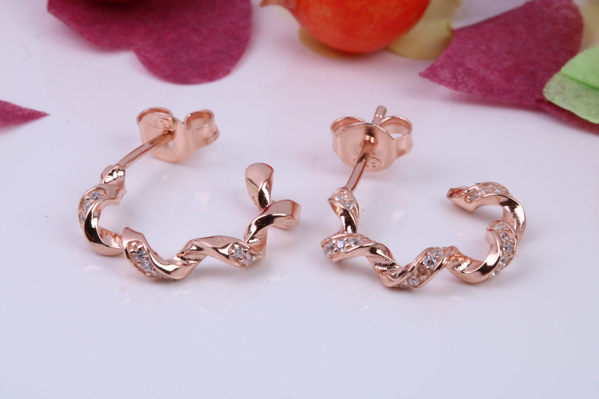 16 mm Round Cubic Zirconia set Creole Hoop Earrings Made from 925 Grade Sterling Silver, 18ct Rose Gold Plated