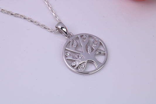 Tree of Life Cubic Zirconia set Necklace, made from solid Sterling Silver