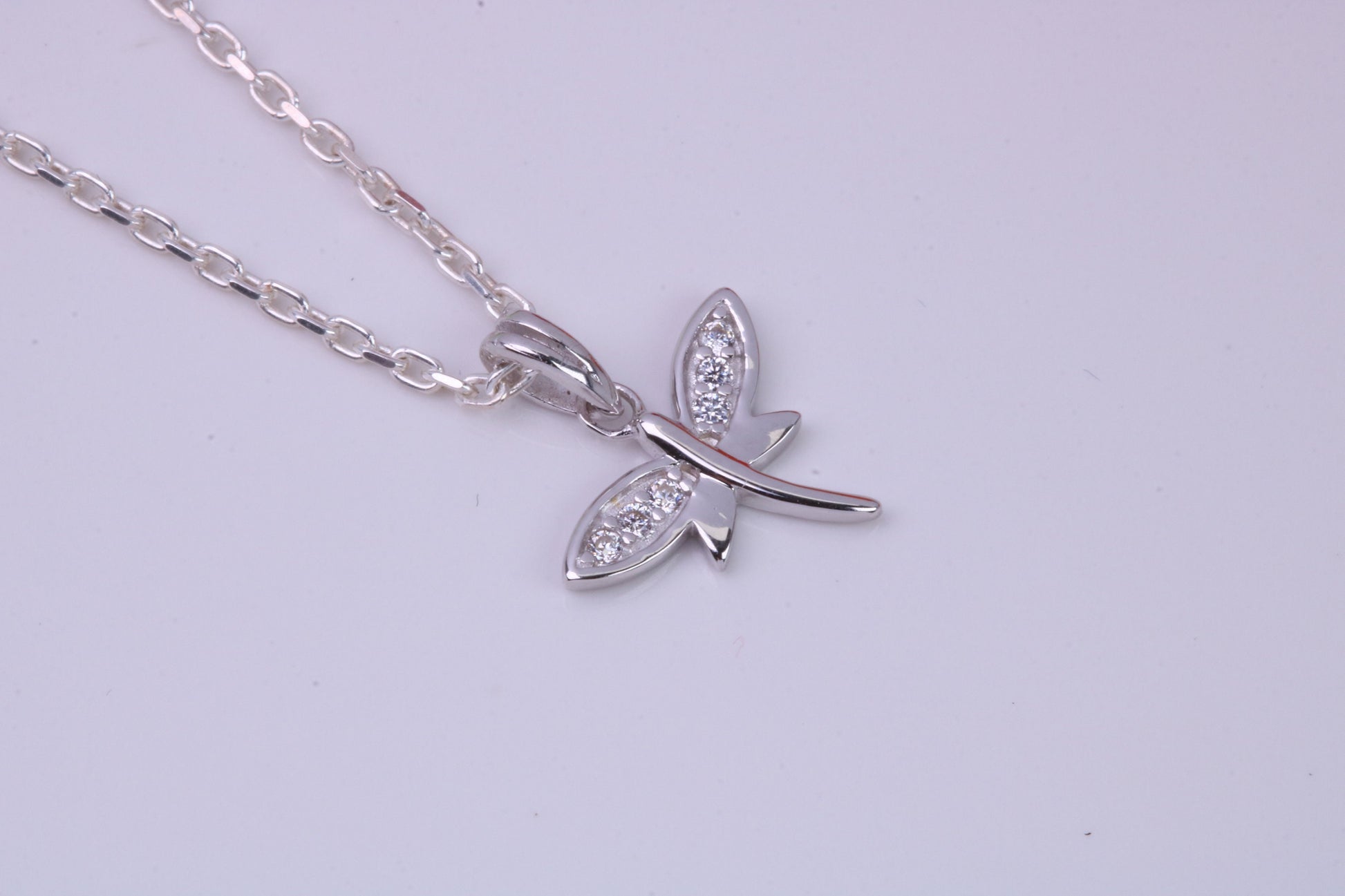 Dragon Fly Cubic Zirconia set Necklace, made from solid Sterling Silver