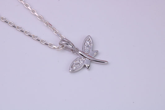 Dragon Fly Cubic Zirconia set Necklace, made from solid Sterling Silver