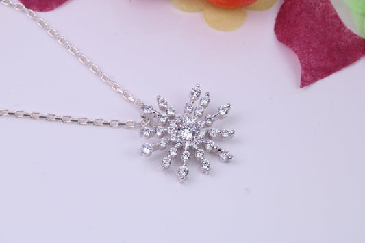 Snow Flake Necklace set with Cubic Zirconia's, made from solid Sterling Silver