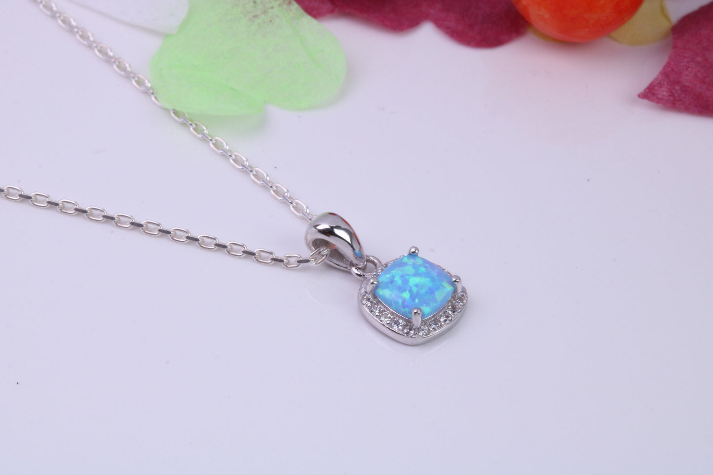 Blue Opal and Cubic Zirconia set Necklace, made from solid Sterling Silver