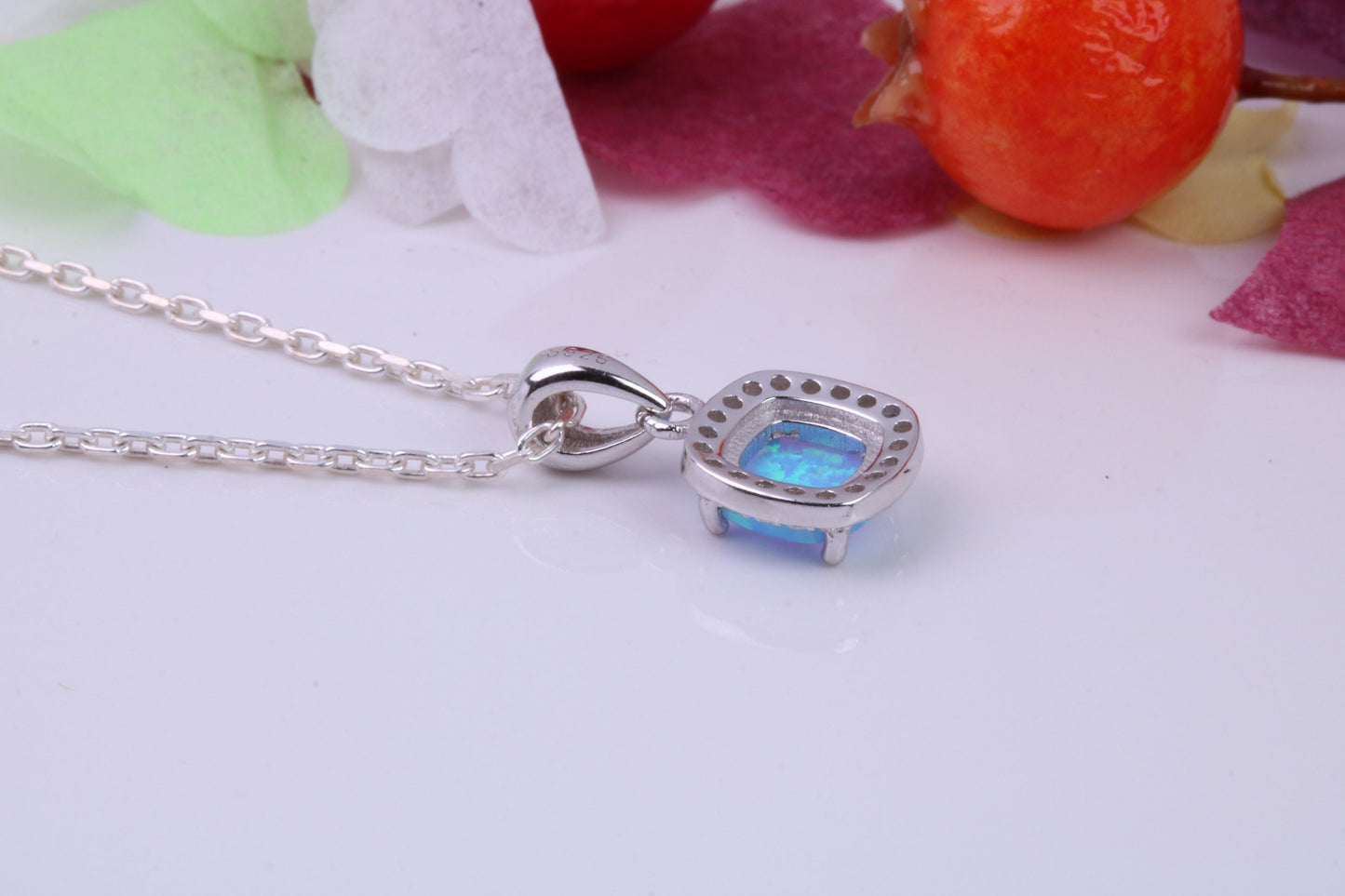 Blue Opal and Cubic Zirconia set Necklace, made from solid Sterling Silver