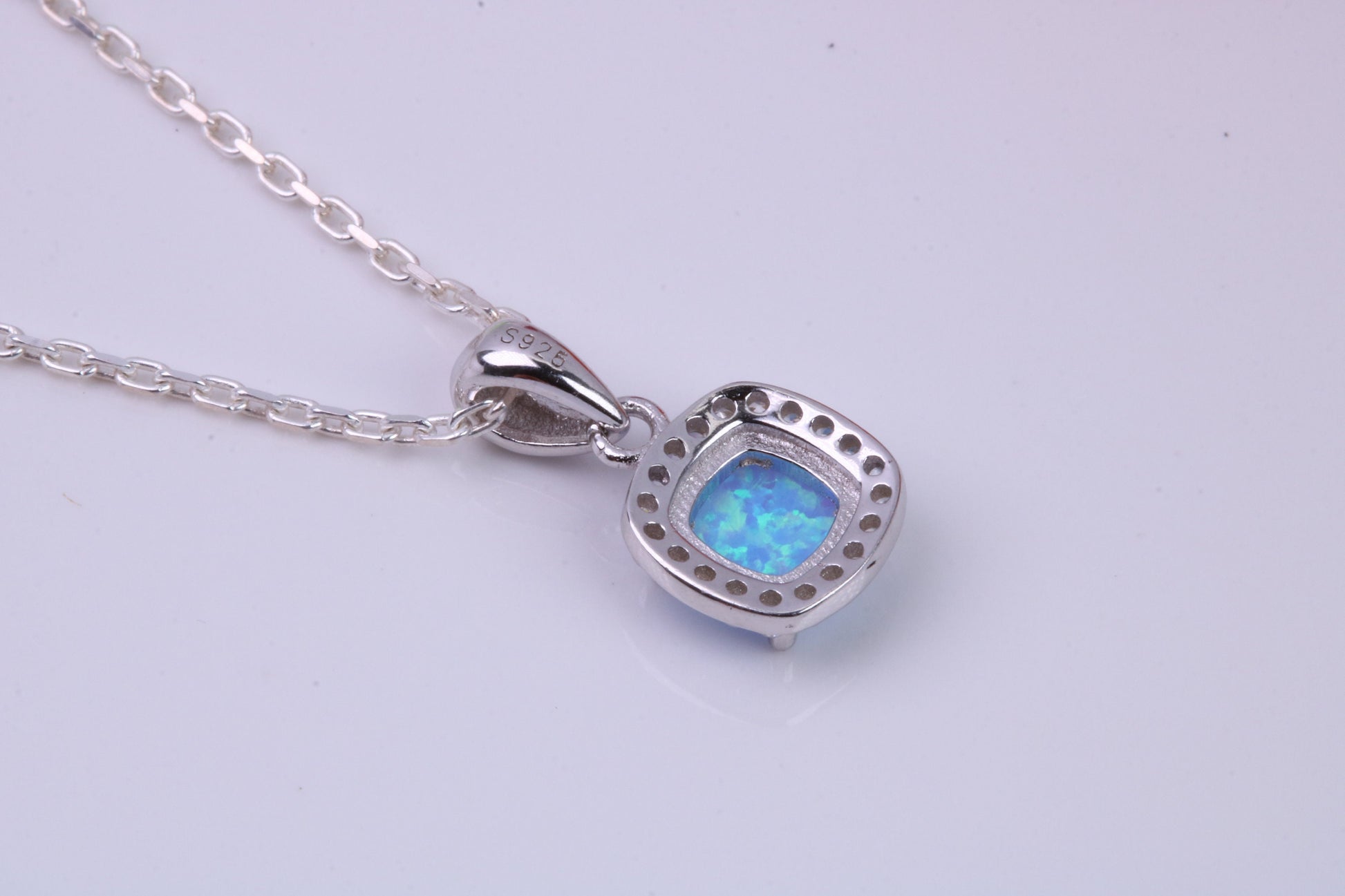 Blue Opal and Cubic Zirconia set Necklace, made from solid Sterling Silver