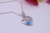 Love Mom, Blue Opal and Cubic Zirconia set Necklace, made from solid Sterling Silver