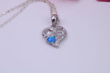 Love Mom, Blue Opal and Cubic Zirconia set Necklace, made from solid Sterling Silver