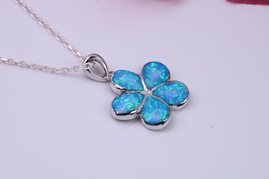 Daisy Flower Blue Opal set Necklace, made from solid Sterling Silver