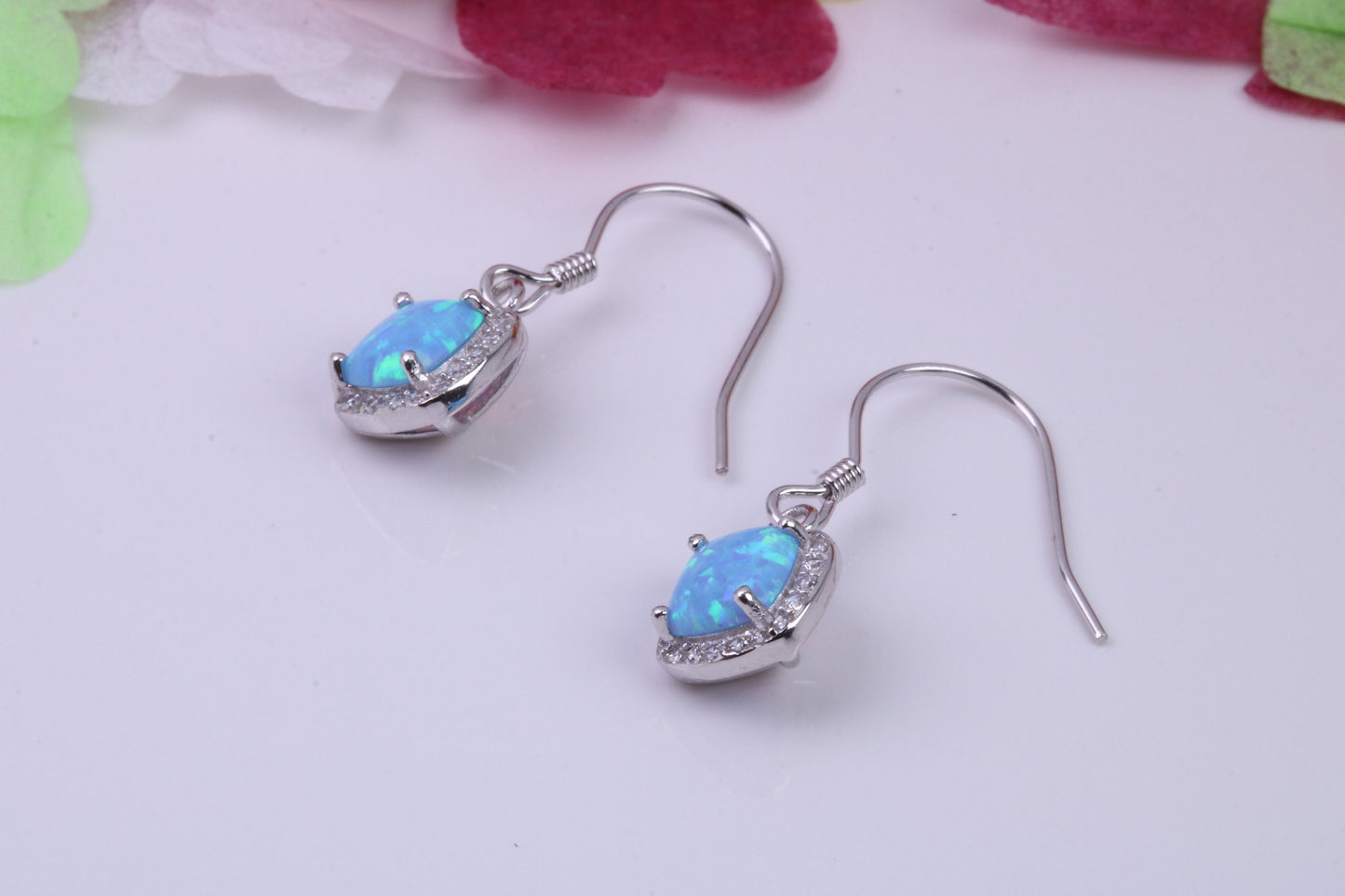 Blue Opal and Cubic Zirconia set Dropper Earrings, made from solid Sterling Silver