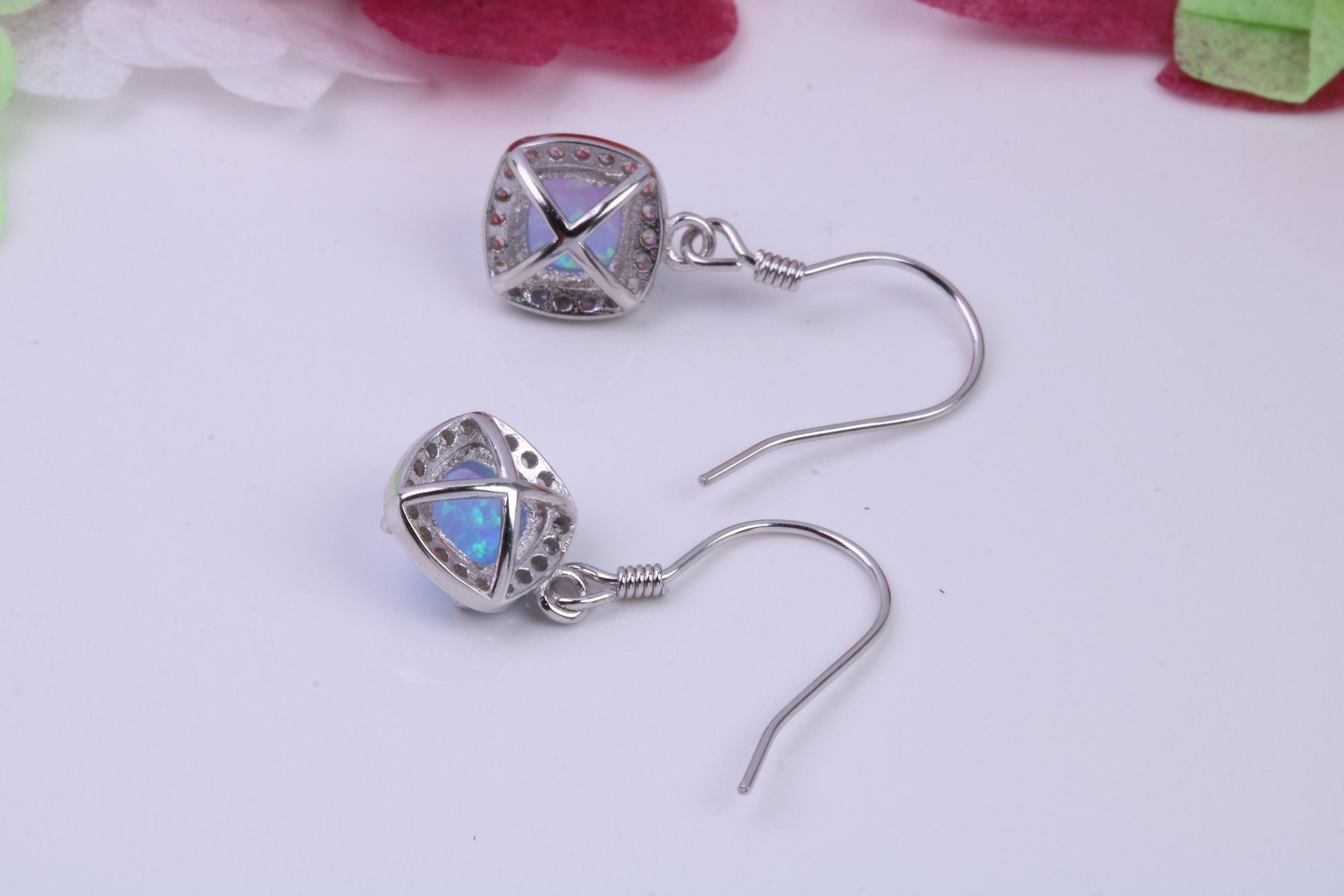 Blue Opal and Cubic Zirconia set Dropper Earrings, made from solid Sterling Silver