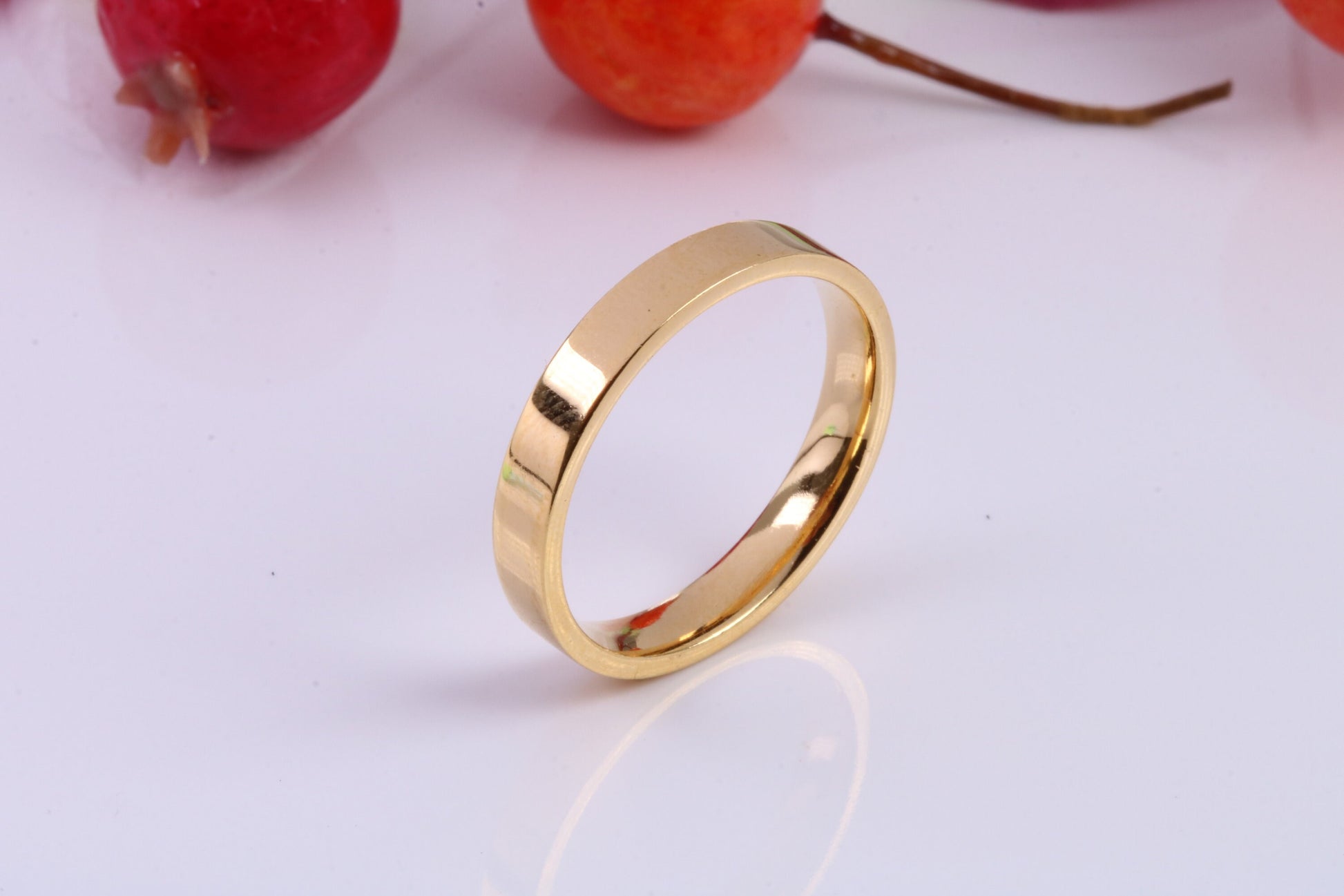 3 mm wide Simple Band, Flat Profile, Made from Solid Silver and Further 18ct Yellow Gold Plated