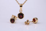 January Garnet C Z set Necklace and Matching Stud Earrings, made from solid Sterling Silver and 18ct Yellow Gold Plated