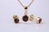 January Garnet C Z set Necklace and Matching Stud Earrings, made from solid Sterling Silver and 18ct Yellow Gold Plated