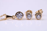 April Diamond C Z set Necklace and Matching Stud Earrings, made from solid Sterling Silver and 18ct Yellow Gold Plated