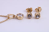 April Diamond C Z set Necklace and Matching Stud Earrings, made from solid Sterling Silver and 18ct Yellow Gold Plated