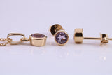 June Light Amethyst C Z set Necklace and Matching Stud Earrings, made from solid Sterling Silver and 18ct Yellow Gold Plated