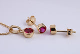 July Ruby C Z set Necklace and Matching Stud Earrings, made from solid Sterling Silver and 18ct Yellow Gold Plated