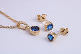 September Blue Sapphire C Z set Necklace and Matching Stud Earrings, made from solid Sterling Silver and 18ct Yellow Gold Plated