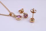October Pink Rose C Z set Necklace and Matching Stud Earrings, made from solid Sterling Silver and 18ct Yellow Gold Plated