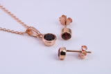 January Garnet C Z set Necklace and Matching Stud Earrings, made from solid Sterling Silver and 18ct Rose Gold Plated
