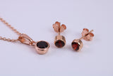 January Garnet C Z set Necklace and Matching Stud Earrings, made from solid Sterling Silver and 18ct Rose Gold Plated