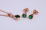May Emerald C Z set Necklace and Matching Stud Earrings, made from solid Sterling Silver and 18ct Rose Gold Plated