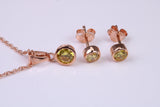 November Yellow Topaz C Z set Necklace and Matching Stud Earrings, made from solid Sterling Silver and 18ct Rose Gold Plated