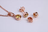 November Yellow Topaz C Z set Necklace and Matching Stud Earrings, made from solid Sterling Silver and 18ct Rose Gold Plated