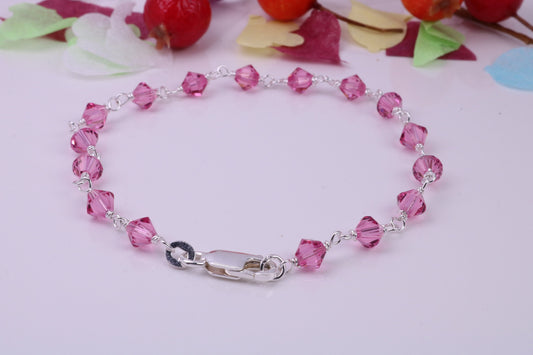 Dainty and Light Weight Pink Cubic Zirconia set Bracelet, made from solid Sterling Silver