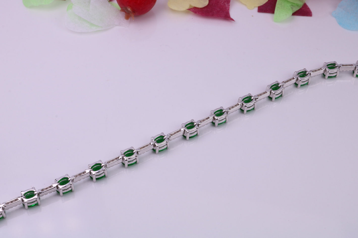 Emerald Cubic Zirconia set Tennis Bracelet, Made from solid Sterling Silver