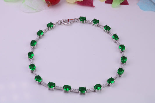 Emerald Cubic Zirconia set Tennis Bracelet, Made from solid Sterling Silver