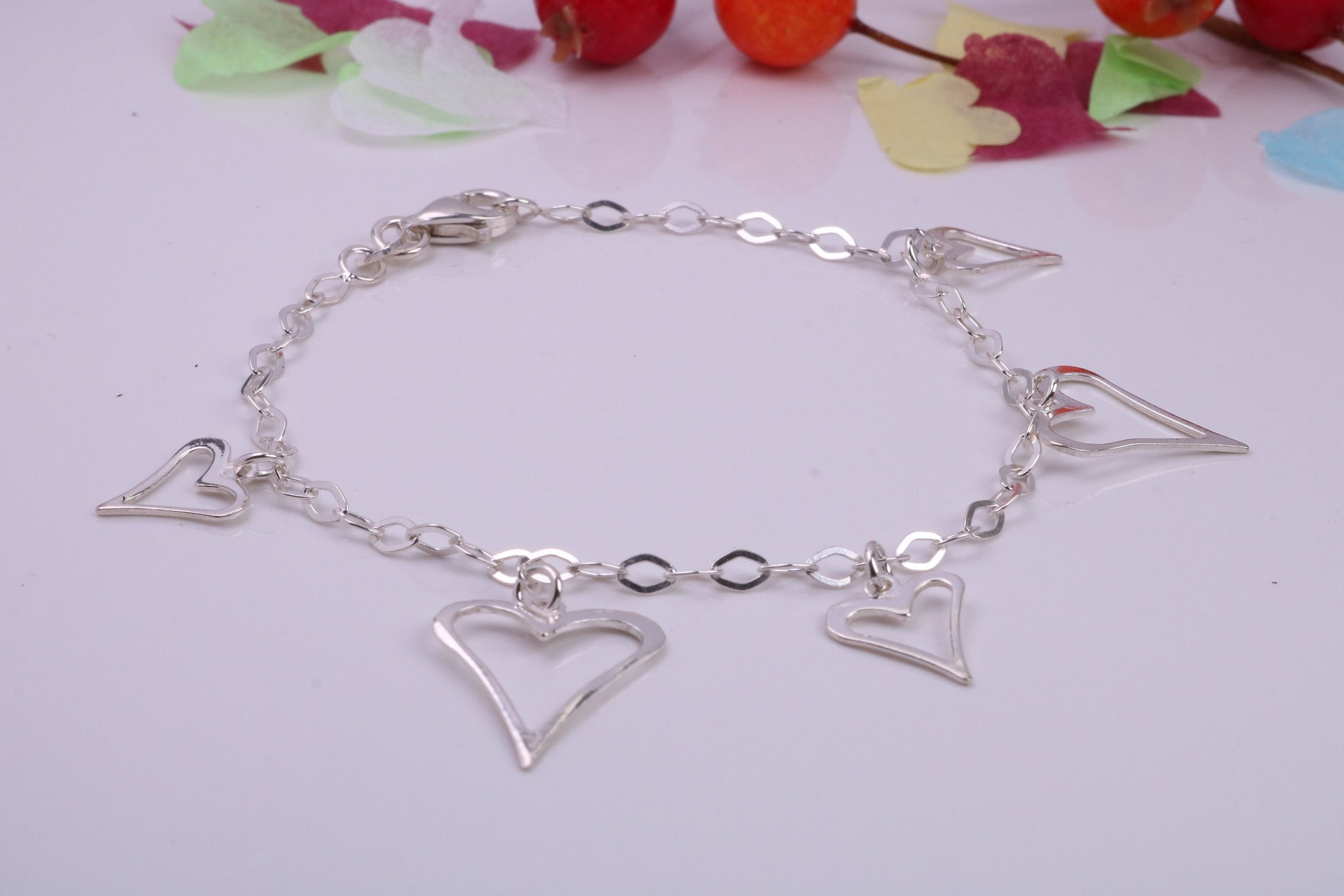 Love Hearts Bracelet, made from solid Sterling Silver, 7.50 Inches Long