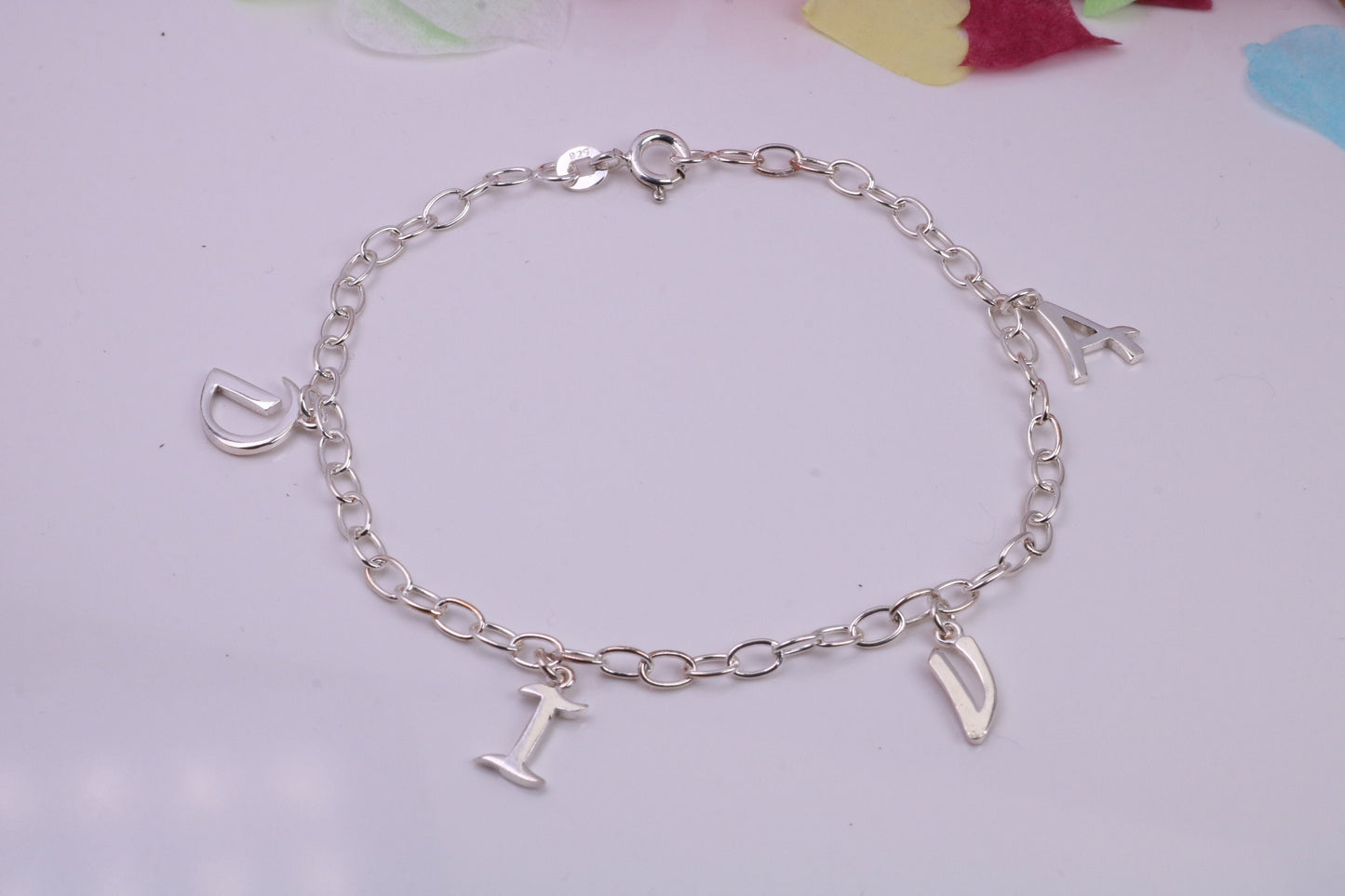 Diva Initial Bracelet Reading DIVA, made from solid Sterling Silver, 7.50 Inches Long