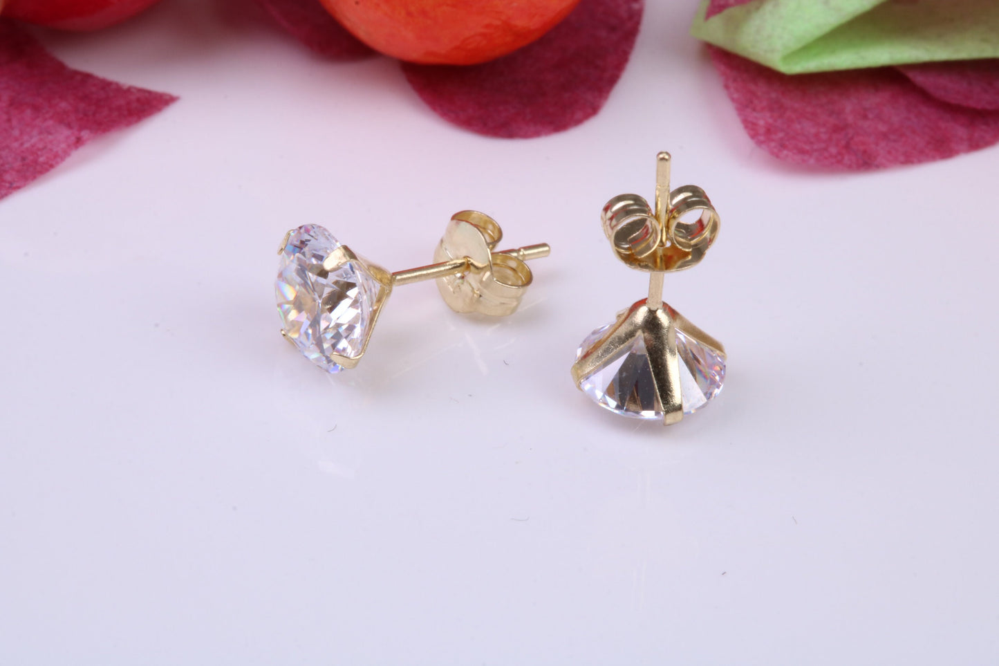 6 mm Round Cubic Zirconia set Stud Earrings, Made from Solid 9ct Yellow Gold