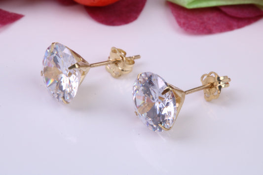 8 mm Round Cubic Zirconia set Stud Earrings, Made from Solid 9ct Yellow Gold