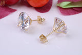 9 mm Round Cubic Zirconia set Stud Earrings, Made from Solid 9ct Yellow Gold