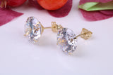 9 mm Round Cubic Zirconia set Stud Earrings, Made from Solid 9ct Yellow Gold