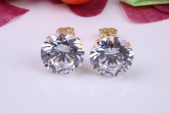 10 mm Round Cubic Zirconia set Stud Earrings, Made from Solid 9ct Yellow Gold